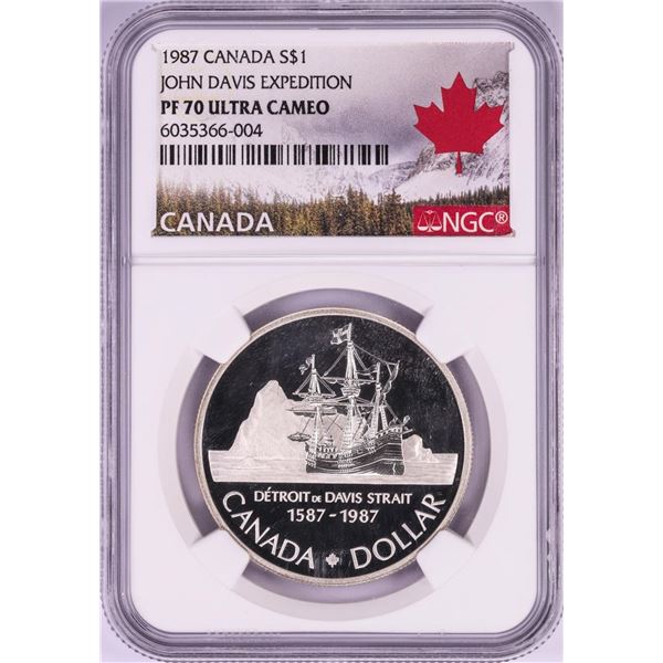 1987 $1 Canada Proof John Davis Expedition Silver Dollar Coin NGC PF 70 Ultra Cameo