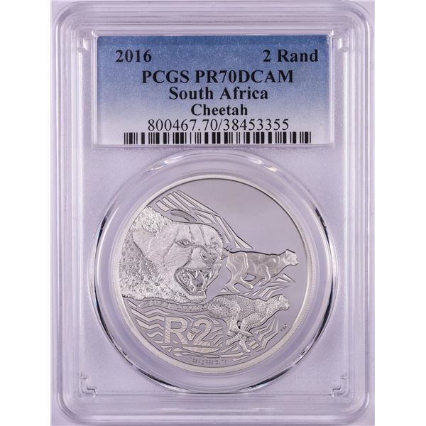 2016 Proof South Africa 2 Rand Cheetah Silver Coin PCGS PR70DCAM