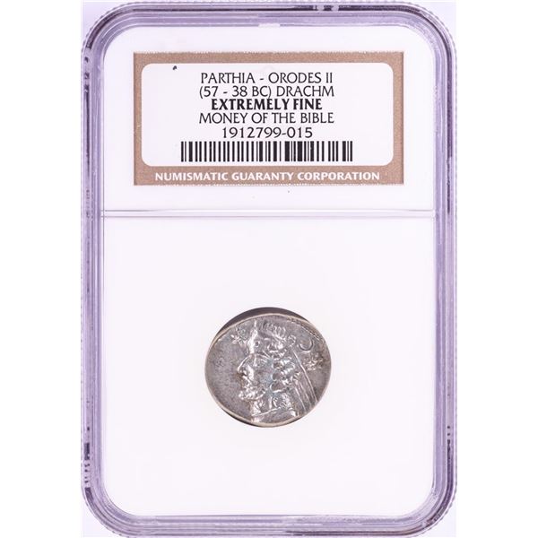 57-38 BC Orodes II Drachm Ancient Coin NGC Extremely Fine