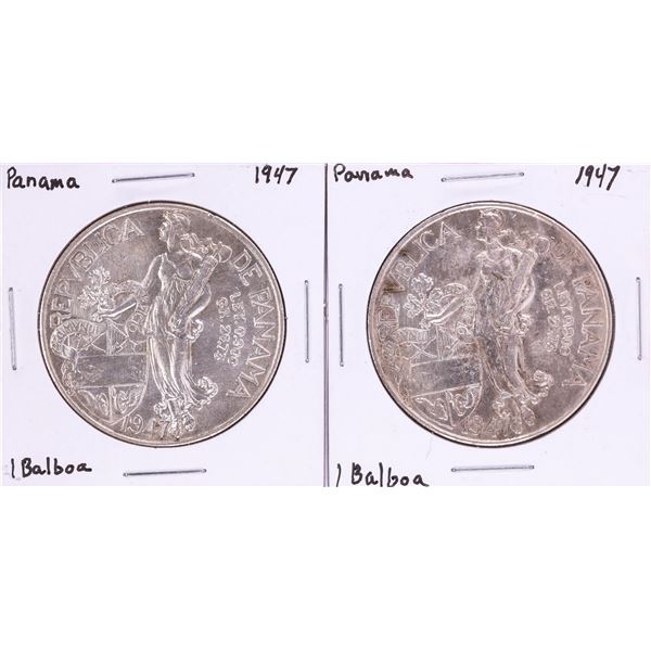 Lot of (2) 1947 Panama 1 Balboa Silver Coins