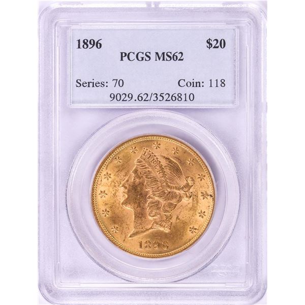 1896 $20 Liberty Head Double Eagle Gold Coin PCGS MS62