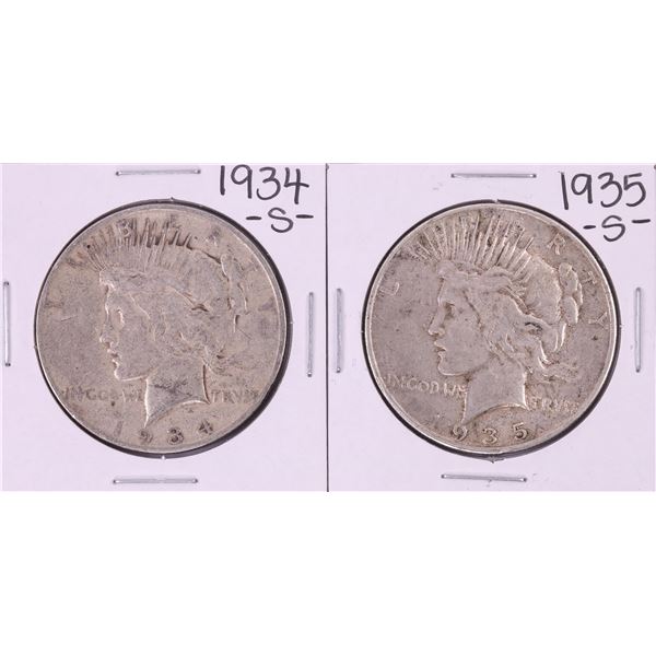 Lot of 1934-S & 1935-S $1 Peace Silver Dollar Coins