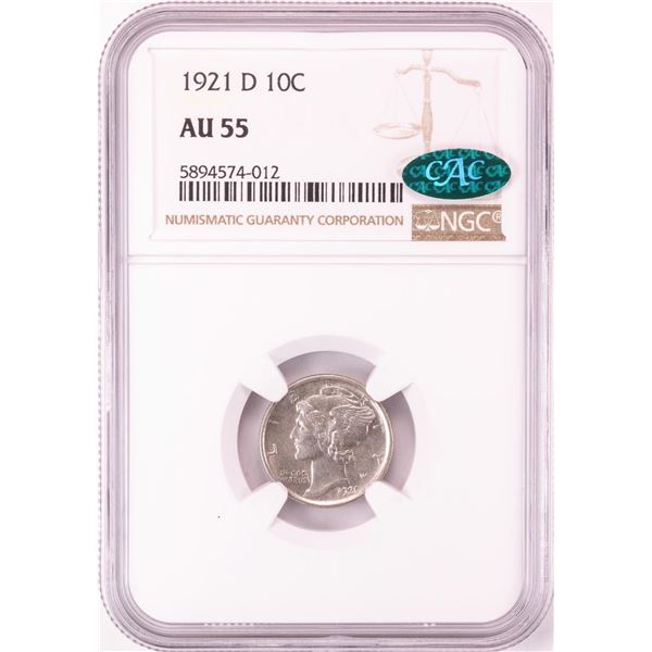 1921-D Mercury Dime Coin NGC AU55 CAC