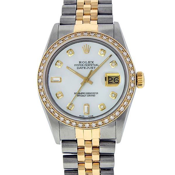 Rolex Men's Two Tone Mother Of Pearl Diamond Oyster Perpetual Datejust Wristwatch