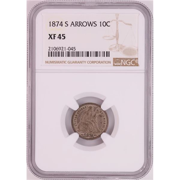 1874-S Seated Liberty Dime Coin NGC XF45