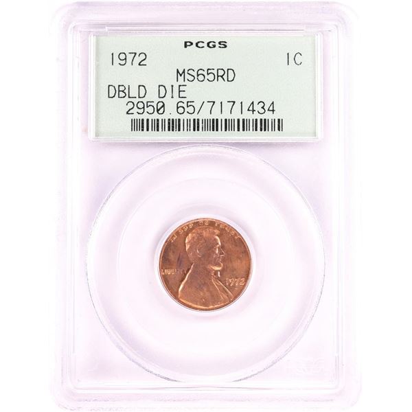 1972 Doubled Die Obverse Lincoln Memorial Cent Error Coin PCGS MS65RD Old Green Holder