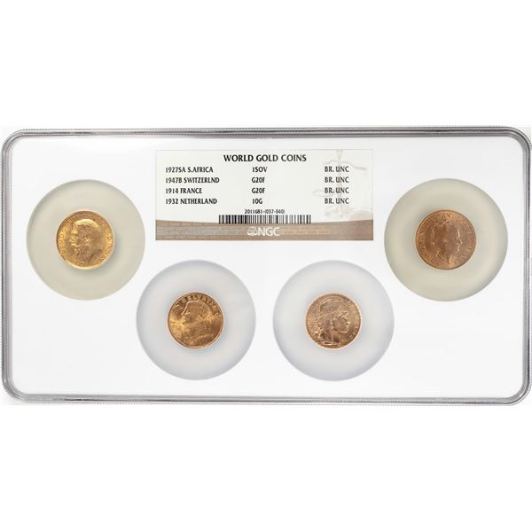 (4) World Gold Coins '27 South Africa '47 Swiss '14 France '32 Netherland NGC Uncirculated