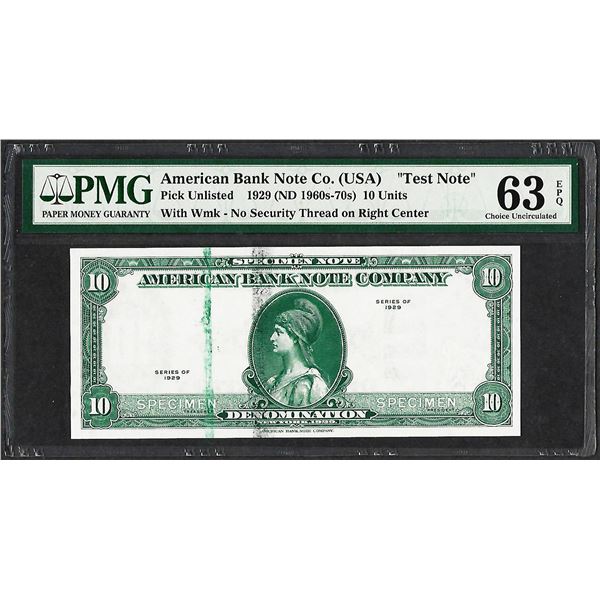 1929 10 Unit American Bank Note Co. "Test Note" PMG Choice Uncirculated 63EPQ