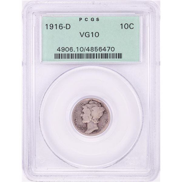 1916-D Mercury Dime Coin PCGS VG10 Old Green Holder