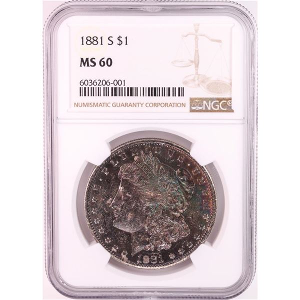 1881-S $1 Morgan Silver Dollar Coin NGC MS60 Great Toning
