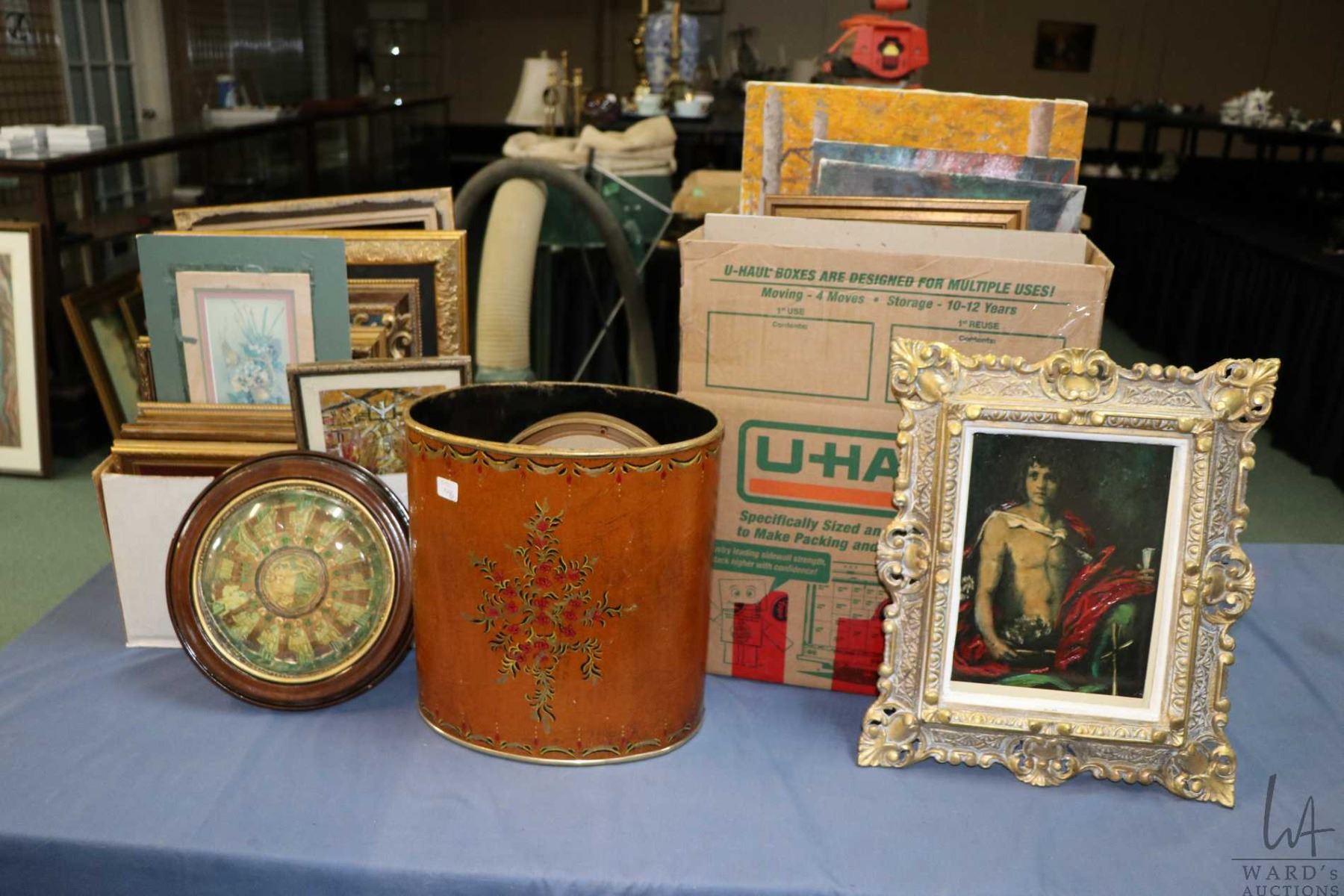 Selection of wall art and frames, mostly gilt with religious ...