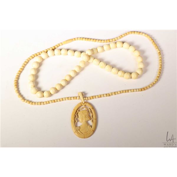 Ivory Chain Two vintage ivory necklaces including 20
