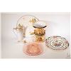 Image 1 : Selection of glass and porcelain collectibles including Tunstall cake plate and matching server, Coa