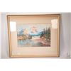 Image 1 : Framed original watercolour painting of a shore line camp near the mountain signed by artist W.T. Wo