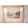 Image 1 : Framed original watercolour painting of a shore line camp near the mountain signed by artist W.T. Wo