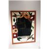 Image 1 : Leaded glass mirror, floral and hummingbird motif, overall dimensions 29" X 22"