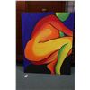 Image 1 : Stretcher framed acrylic on canvas rainbow coloured painting of a nude intialled  K.R.P. by artist a