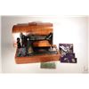 Image 1 : Antique Singer hand crank portable sewing machine in wooden case includes box of sewing machine acce