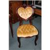 Image 1 : Victorian style mid 20th century parlour chair with button tufted heart shaped back and carved flora