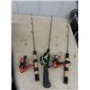 Image 2 : 3 Ice Fishing Rods & Reels, 2 Fishing Rods & Reels Tackle Box w Some Tackle