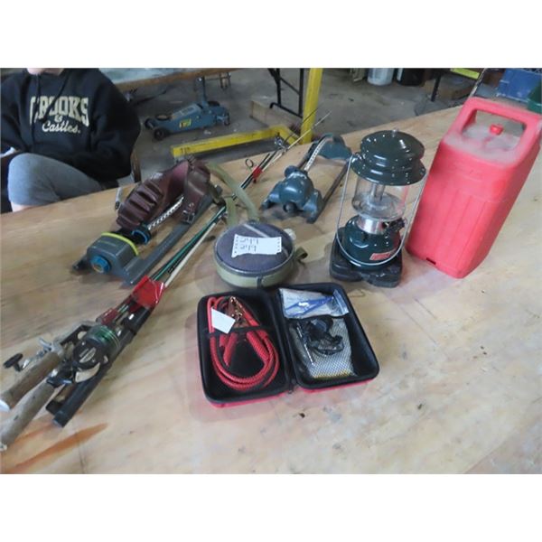 Coleman Lantern, Fishing Rods, Vehicle Emergency Kit, Canteen & Ammo Belt