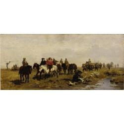 Julius Noerr (German 1827-1897) Breaking for a