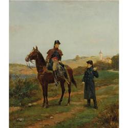 JEAN J.BERNE-BELLECOUR, Officers outside a town