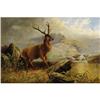 Image 1 : Henery Morris Oil on canvas Stag at Stream