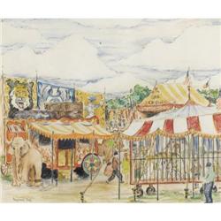Reynolds Beal Crayon on paper Circus Scene
