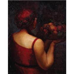 Angel Zarraga Oil on canvas Basket of Plenty