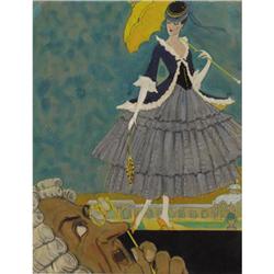Carl Link Girl with Parasol, Gouache and