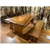 Image 2 : Live-Edge Freeform Hardwood Table w/ 2 Benches by Ben Wilkinson (table 8ft x 36"H)