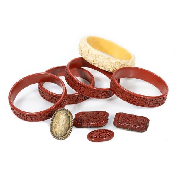 Collection of cinnabar and silver jewelry