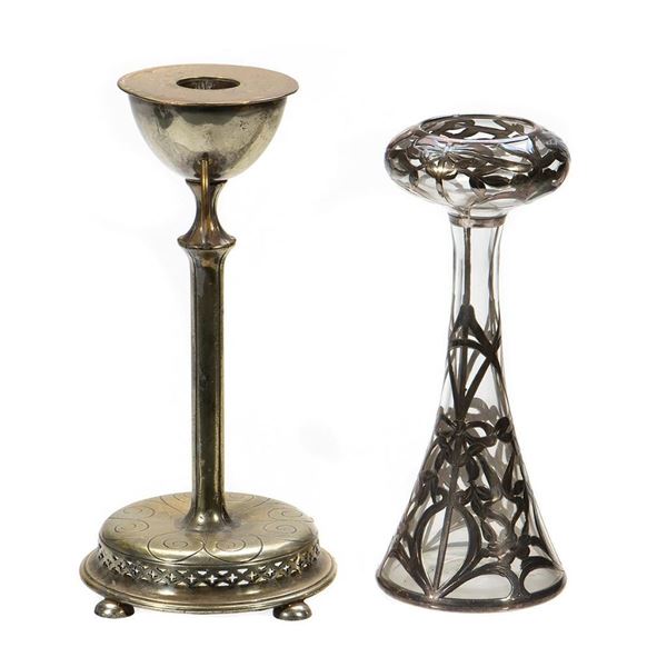 Art Nouveau Sterling Overlay Glass Vase