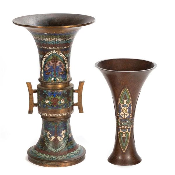 Two 19th Century Chinese Cloisonne Gu Form Vessels