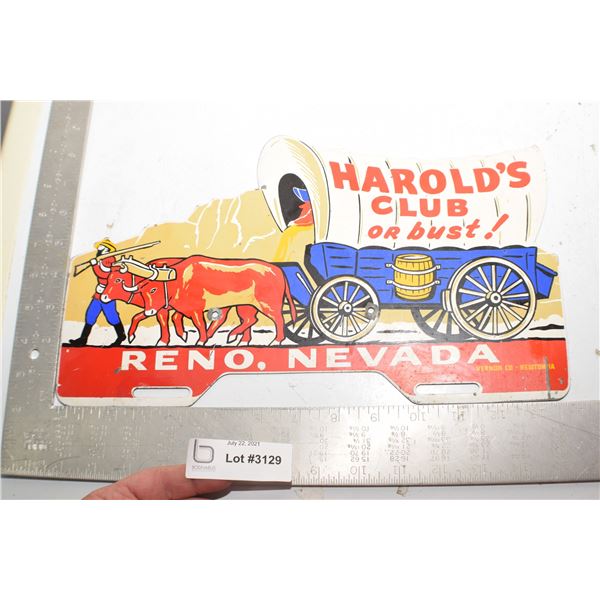 ANTIQUE STEEL HAROLDS CASINO RENO LICENSE PLATE TOPPER