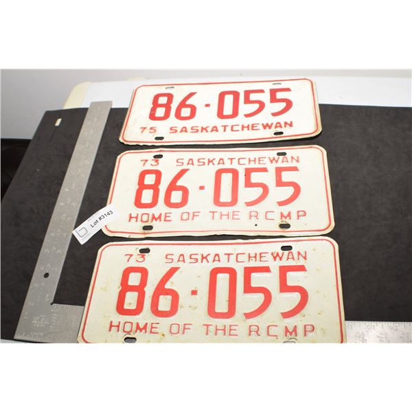 SASKATCHEWAN LICENSE PLATES SET..............1973/75 SAME SERIAL NUMBER