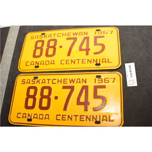 SASKATCHEWAN LICENSE PLATES SET..............1967 CANADA CENTENNIAL