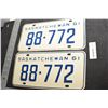 Image 1 : SASKATCHEWAN LICENSE PLATES SET..............1961