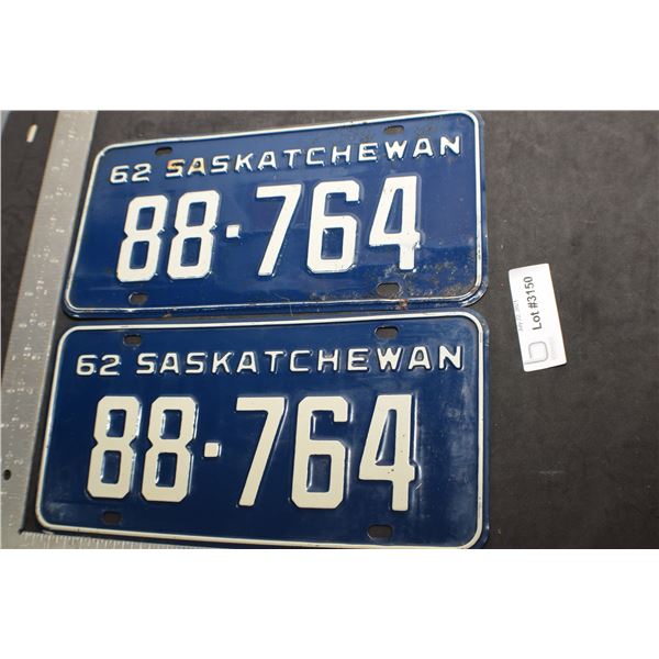 SASKATCHEWAN LICENSE PLATES SET..............1962
