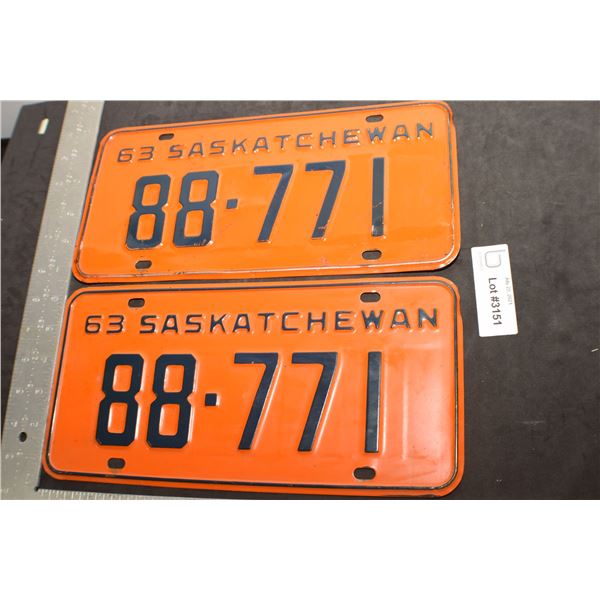 SASKATCHEWAN LICENSE PLATES SET..............1963