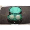 Image 1 : ANTIQUE HEAVY JADE BALLS IN MOHAIR BOX CHINESE