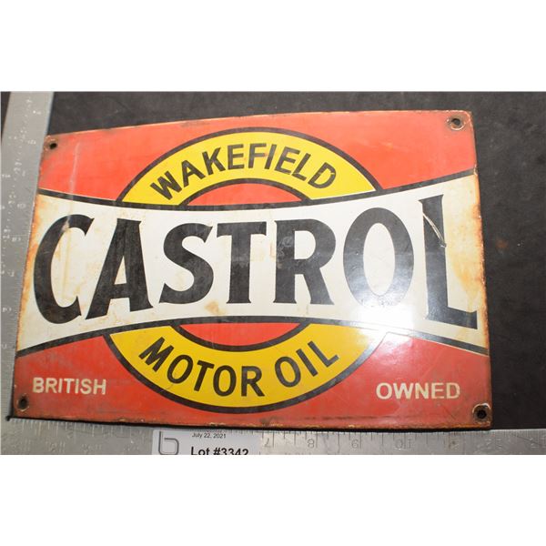 HEAVY PORCELAIN STEEL ADVERTISING FANTASY SIGN......WAKEFIELD CASTROL OIL