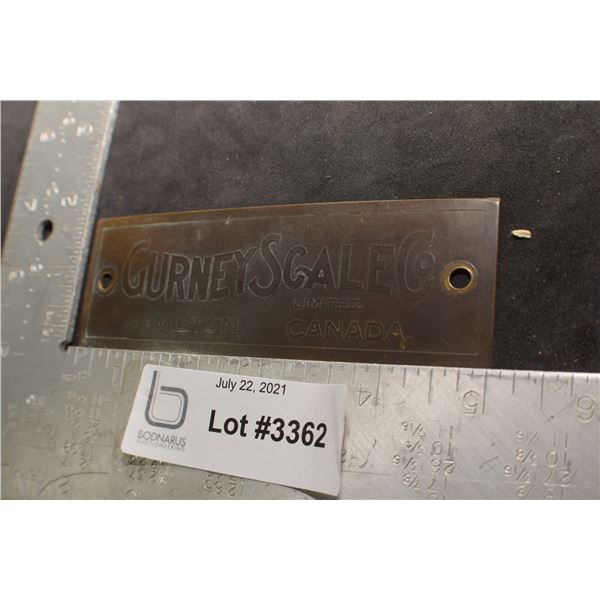 GURNEY SCALES BRASS PLAQUE