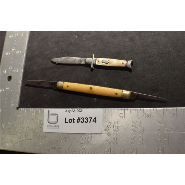 ANTIQUE BONE HANDLED KNIFE AND TINY STRAIGHT BLADE