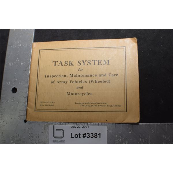 WWII CANADA CANADIAN SOLDIER TASK BOOK MOTORCYLE AND VEHICLE