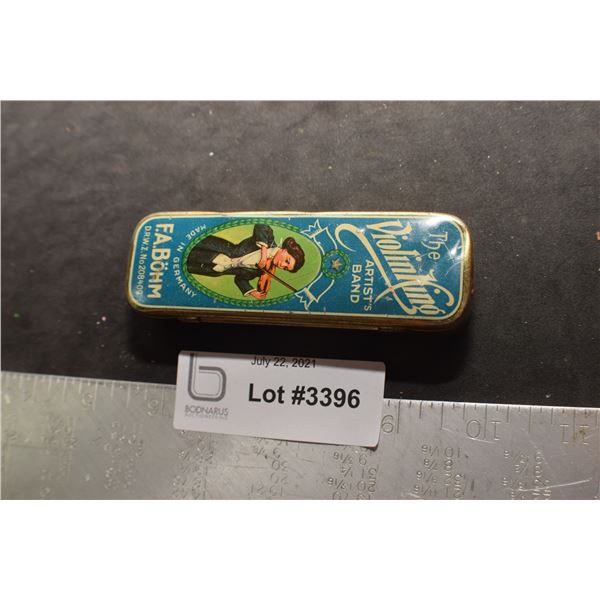 ANTIQUE LITHO TIN HARMONICA BOX WITH GAMES PIECES