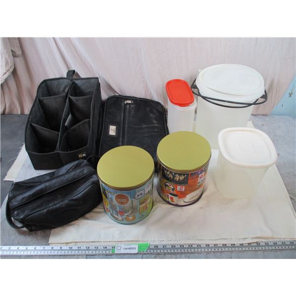 Tupperware, storage containers, travel bags