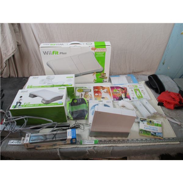 Wii Console - 2 controllers, hookups, and WiiFit Plus Pad, Dumbbells, Step