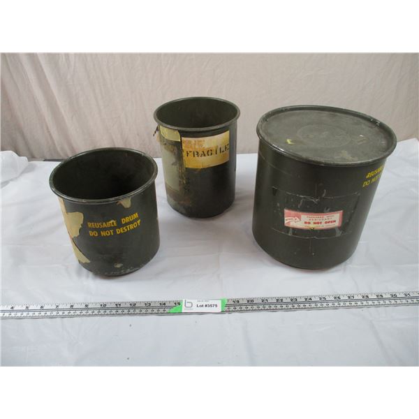 3 Small Military Drums - 9" and 7" diameter